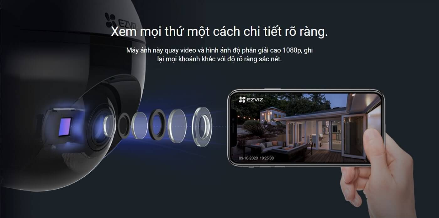 Camera Ezviz C8C 2MP xoay 360 độ ngoài trời có màu ban đêm