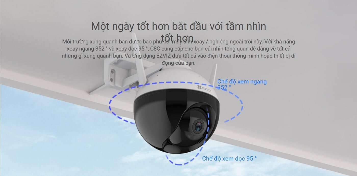 Camera Ezviz C8C 2MP xoay 360 độ ngoài trời có màu ban đêm